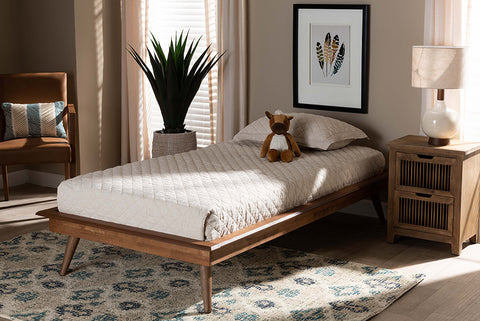 Baxton Studio Karine Mid-Century Modern Walnut Brown Finished Wood Twin Size Platform Bed Frame