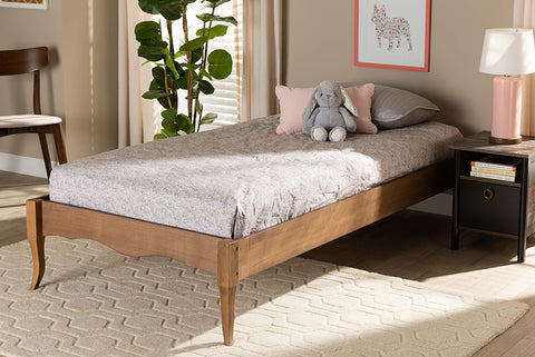 Baxton Studio Marieke Vintage French Inspired Ash Walnut Finished Wood Twin Size Platform Bed Frame