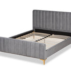 Baxton Studio Nami Modern Contemporary Glam and Luxe Light Grey Velvet Fabric Upholstered and Gold Finished Queen Size Platform Bed