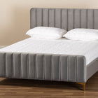 Baxton Studio Nami Modern Contemporary Glam and Luxe Light Grey Velvet Fabric Upholstered and Gold Finished Queen Size Platform Bed