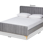 Baxton Studio Nami Modern Contemporary Glam and Luxe Light Grey Velvet Fabric Upholstered and Gold Finished Queen Size Platform Bed