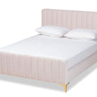 Baxton Studio Nami Modern Contemporary Glam and Luxe Light Pink Velvet Fabric Upholstered and Gold Finished Queen Size Platform Bed