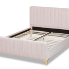 Baxton Studio Nami Modern Contemporary Glam and Luxe Light Pink Velvet Fabric Upholstered and Gold Finished Queen Size Platform Bed