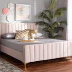 Baxton Studio Nami Modern Contemporary Glam and Luxe Light Pink Velvet Fabric Upholstered and Gold Finished Queen Size Platform Bed