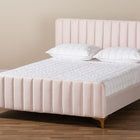 Baxton Studio Nami Modern Contemporary Glam and Luxe Light Pink Velvet Fabric Upholstered and Gold Finished Queen Size Platform Bed