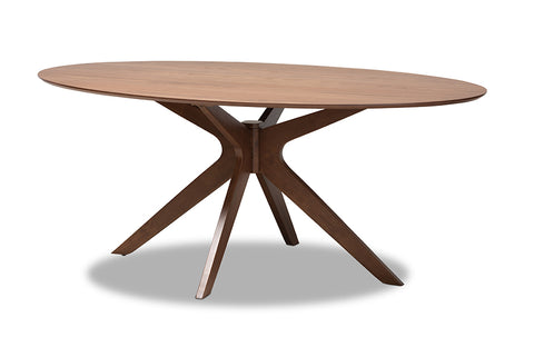 Baxton Studio Monte Mid-Century Modern Walnut Brown Finished Wood 71-Inch Oval Dining Table
