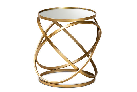 Baxton Studio Desma Glam and Luxe Gold Finished Metal and Mirrored Glass End Table