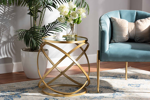 Baxton Studio Desma Glam and Luxe Gold Finished Metal and Mirrored Glass End Table