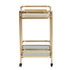 Baxton Studio Destin Modern and Contemporary Glam Brushed Gold Finished Metal and Mirrored Glass 2-Tier Mobile Wine Bar Cart