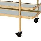 Baxton Studio Destin Modern and Contemporary Glam Brushed Gold Finished Metal and Mirrored Glass 2-Tier Mobile Wine Bar Cart