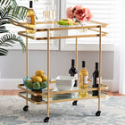 Baxton Studio Destin Modern and Contemporary Glam Brushed Gold Finished Metal and Mirrored Glass 2-Tier Mobile Wine Bar Cart