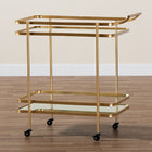 Baxton Studio Destin Modern and Contemporary Glam Brushed Gold Finished Metal and Mirrored Glass 2-Tier Mobile Wine Bar Cart