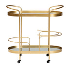 Baxton Studio Kamal Modern and Contemporary Glam Brushed Gold Finished Metal and Mirrored Glass 2-Tier Mobile Wine Bar Cart