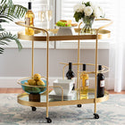 Baxton Studio Kamal Modern and Contemporary Glam Brushed Gold Finished Metal and Mirrored Glass 2-Tier Mobile Wine Bar Cart