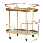 Baxton Studio Kamal Modern and Contemporary Glam Brushed Gold Finished Metal and Mirrored Glass 2-Tier Mobile Wine Bar Cart
