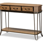 Baxton Studio Kellyn Vintage Rustic Industrial Oak Brown Finished Wood and Black Finished Metal 3-Drawer Console Table