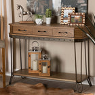 Baxton Studio Kellyn Vintage Rustic Industrial Oak Brown Finished Wood and Black Finished Metal 3-Drawer Console Table 