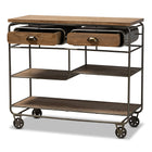Baxton Studio Grant Vintage Rustic Industrial Oak Brown Finished Wood and Black Finished Metal 2-Drawer Kitchen Cart