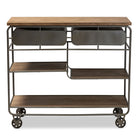 Baxton Studio Grant Vintage Rustic Industrial Oak Brown Finished Wood and Black Finished Metal 2-Drawer Kitchen Cart