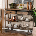 Baxton Studio Grant Vintage Rustic Industrial Oak Brown Finished Wood and Black Finished Metal 2-Drawer Kitchen Cart