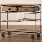Baxton Studio Grant Vintage Rustic Industrial Oak Brown Finished Wood and Black Finished Metal 2-Drawer Kitchen Cart