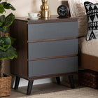 Baxton Studio Roldan Modern and Contemporary Two-Tone Walnut and Grey Finished Wood 3-Drawer Bedroom Chest