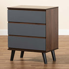 Baxton Studio Roldan Modern and Contemporary Two-Tone Walnut and Grey Finished Wood 3-Drawer Bedroom Chest