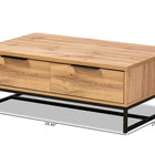 Baxton Studio Franklin Modern and Contemporary Oak Brown Finished Wood and Black Finished Metal 2-Drawer Coffee Table