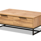 Baxton Studio Franklin Modern and Contemporary Oak Brown Finished Wood and Black Finished Metal 2-Drawer Coffee Table