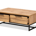 Baxton Studio Franklin Modern and Contemporary Oak Brown Finished Wood and Black Finished Metal 2-Drawer Coffee Table