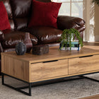 Baxton Studio Franklin Modern and Contemporary Oak Brown Finished Wood and Black Finished Metal 2-Drawer Coffee Table