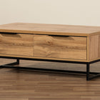 Baxton Studio Franklin Modern and Contemporary Oak Brown Finished Wood and Black Finished Metal 2-Drawer Coffee Table