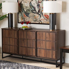 Baxton Studio Neil Modern and Contemporary Walnut Brown Finished Wood and Black Finished Metal 3-Door Dining Room Sideboard Buffet
