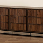 Baxton Studio Neil Modern and Contemporary Walnut Brown Finished Wood and Black Finished Metal 3-Door Dining Room Sideboard Buffet