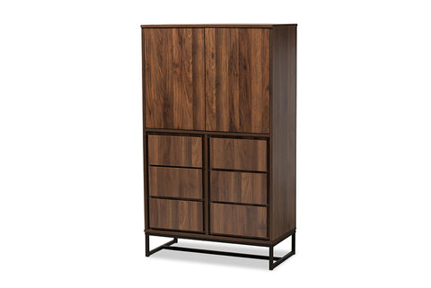 Baxton Studio Neil Modern and Contemporary Walnut Brown Finished Wood and Black Finished Metal Multipurpose Storage Cabinet