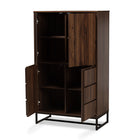 Baxton Studio Neil Modern and Contemporary Walnut Brown Finished Wood and Black Finished Metal Multipurpose Storage Cabinet
