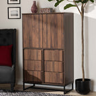 Baxton Studio Neil Modern and Contemporary Walnut Brown Finished Wood and Black Finished Metal Multipurpose Storage Cabinet