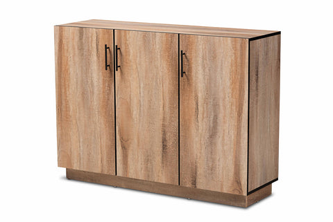 Baxton Studio Patton Modern and Contemporary Natural Oak Finished Wood 3-Door Dining Room Sideboard Buffet