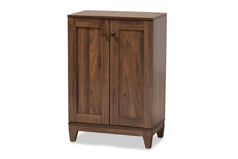 Baxton Studio Nissa Modern and Contemporary Walnut Brown Finished Wood 2-Door Shoe Storage Cabinet