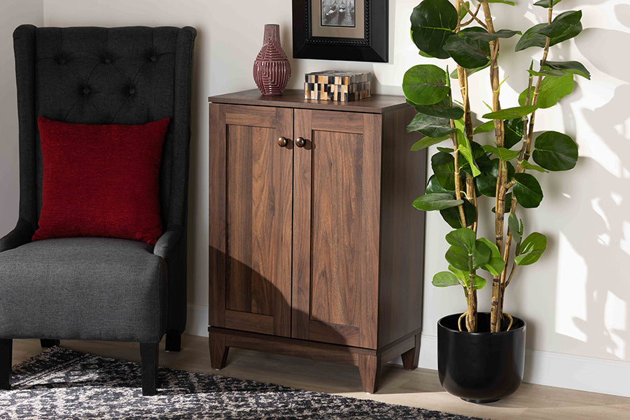 Baxton Studio Nissa Modern and Contemporary Walnut Brown Finished Wood 2-Door Shoe Storage Cabinet