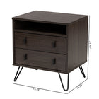 Baxton Studio Glover Modern and Contemporary Dark Brown Finished Wood and Black Metal 2-Drawer Nightstand