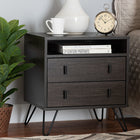 Baxton Studio Glover Modern and Contemporary Dark Brown Finished Wood and Black Metal 2-Drawer Nightstand