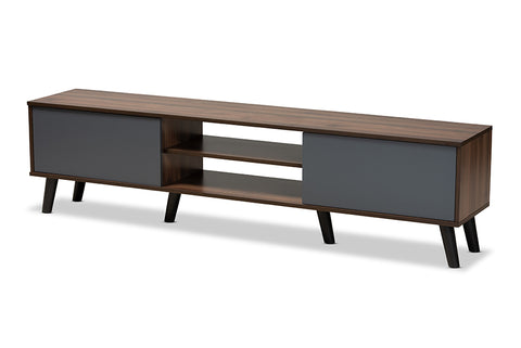 Baxton Studio Clapton Modern and Contemporary Multi-Tone Grey and Walnut Brown Finished Wood TV Stand