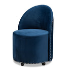 Baxton Studio Bethel Glam and Luxe Navy Blue Velvet Fabric Upholstered Rolling Accent Chair
