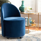 Baxton Studio Bethel Glam and Luxe Navy Blue Velvet Fabric Upholstered Rolling Accent Chair