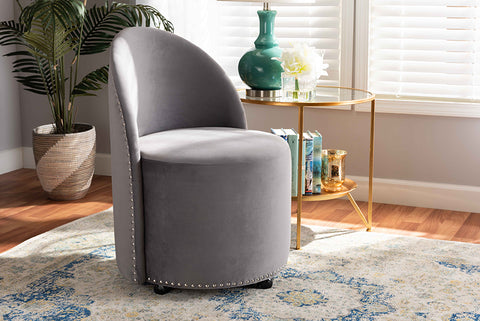 Baxton Studio Bethel Glam and Luxe Grey Velvet Fabric Upholstered Rolling Accent Chair
