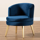 Baxton Studio Baptiste Glam and Luxe Navy Blue Velvet Fabric Upholstered and Gold Finished Wood Accent Chair