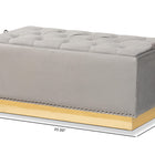 Baxton Studio Powell Glam and Luxe Grey Velvet Fabric Upholstered and Gold PU Leather Storage Ottoman