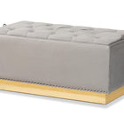 Baxton Studio Powell Glam and Luxe Grey Velvet Fabric Upholstered and Gold PU Leather Storage Ottoman