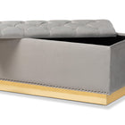 Baxton Studio Powell Glam and Luxe Grey Velvet Fabric Upholstered and Gold PU Leather Storage Ottoman